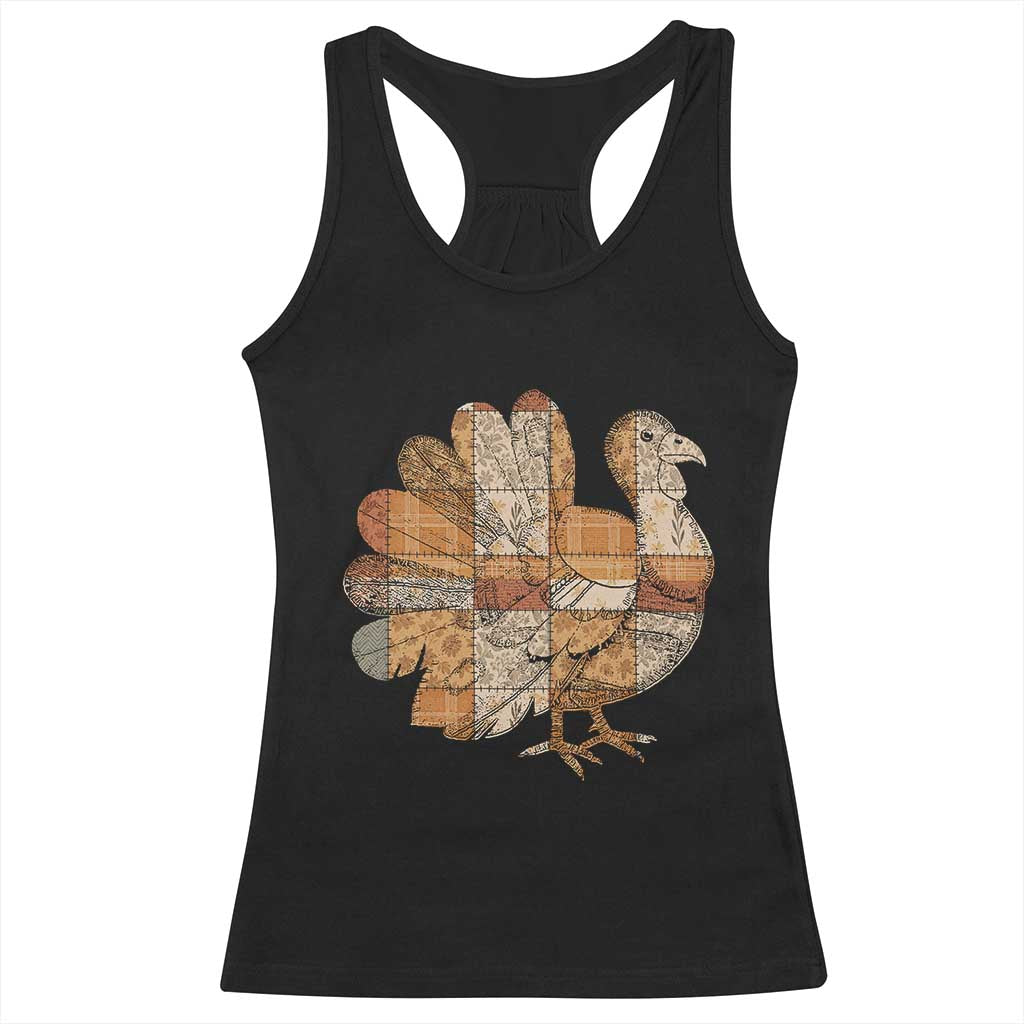 Thanksgiving Vintage Patchwork Gobble Turkey Racerback Tank Top TS11 Black Print Your Wear
