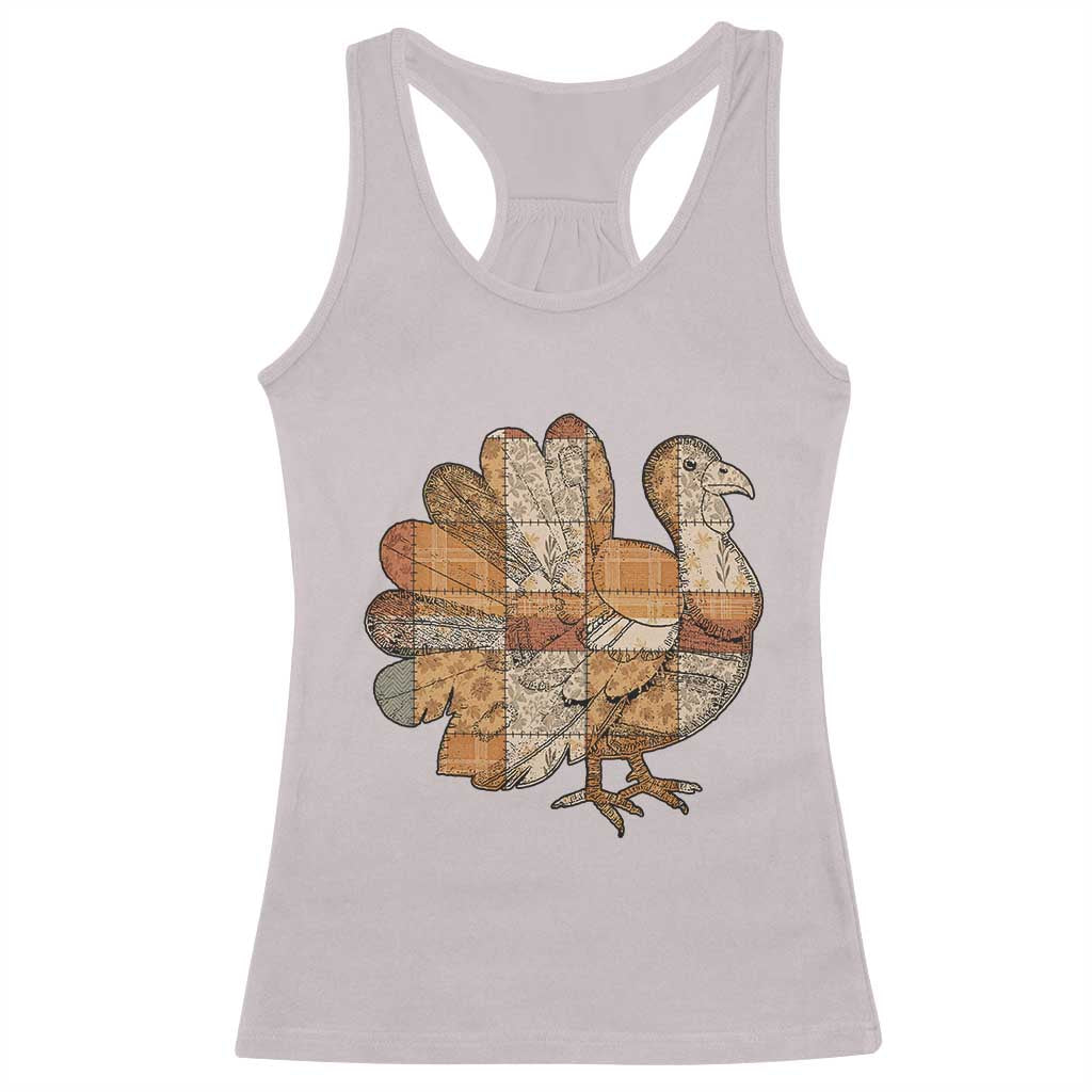 Thanksgiving Vintage Patchwork Gobble Turkey Racerback Tank Top TS11 Ice Gray Print Your Wear