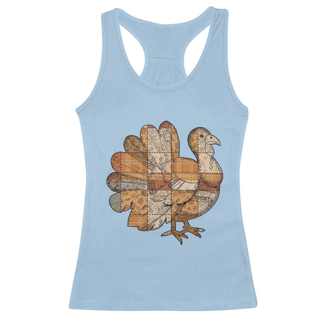 Thanksgiving Vintage Patchwork Gobble Turkey Racerback Tank Top TS11 Light Blue Print Your Wear