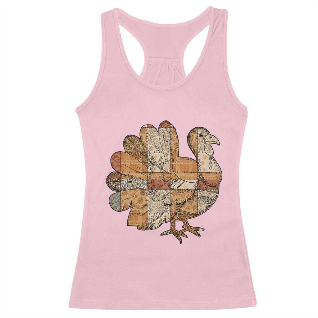 Thanksgiving Vintage Patchwork Gobble Turkey Racerback Tank Top TS11 Light Pink Print Your Wear