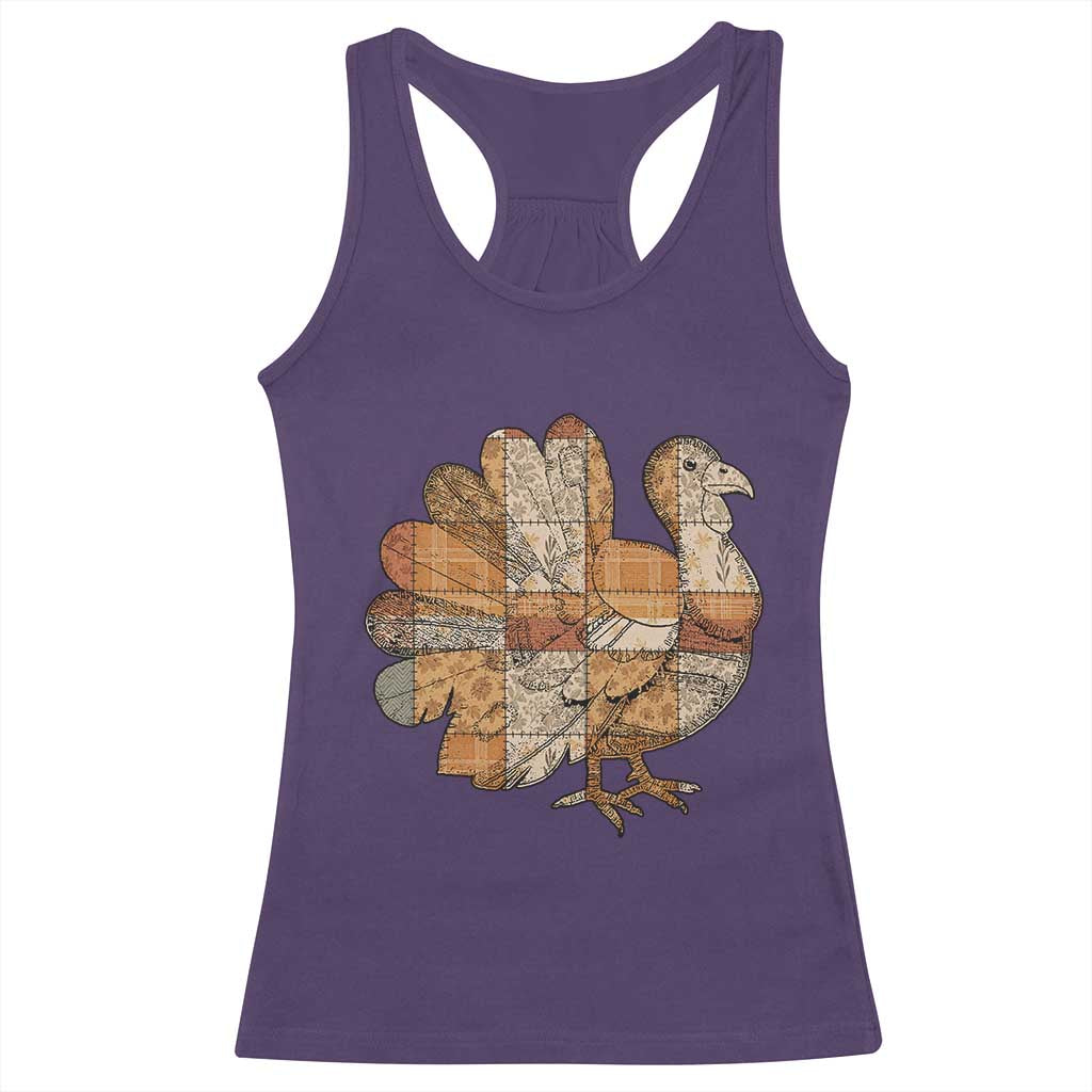 Thanksgiving Vintage Patchwork Gobble Turkey Racerback Tank Top TS11 Purple Print Your Wear