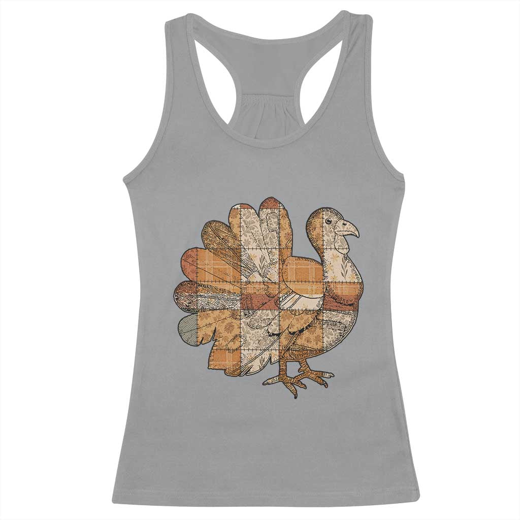 Thanksgiving Vintage Patchwork Gobble Turkey Racerback Tank Top TS11 Sport Gray Print Your Wear