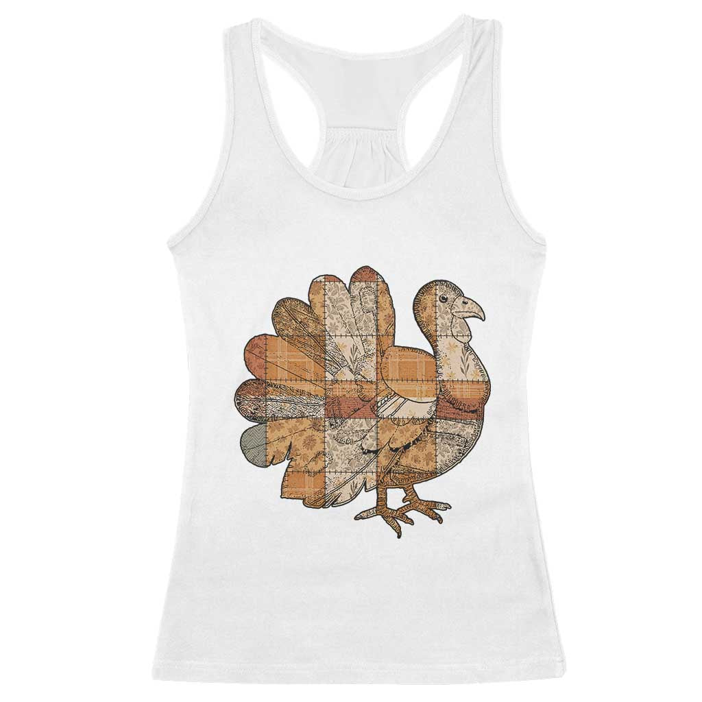 Thanksgiving Vintage Patchwork Gobble Turkey Racerback Tank Top TS11 White Print Your Wear