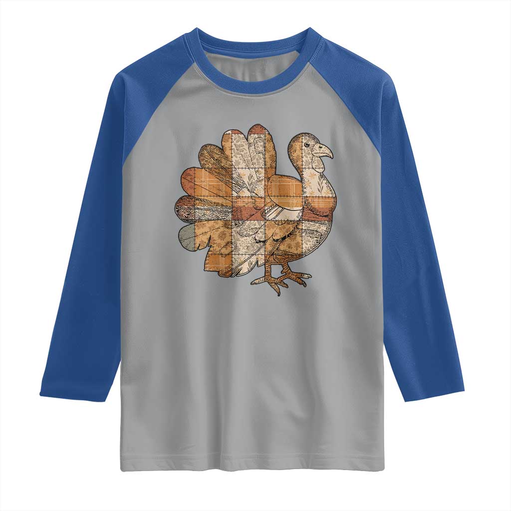 Thanksgiving Vintage Patchwork Gobble Turkey Raglan Shirt TS11 Sport Gray Royal Print Your Wear