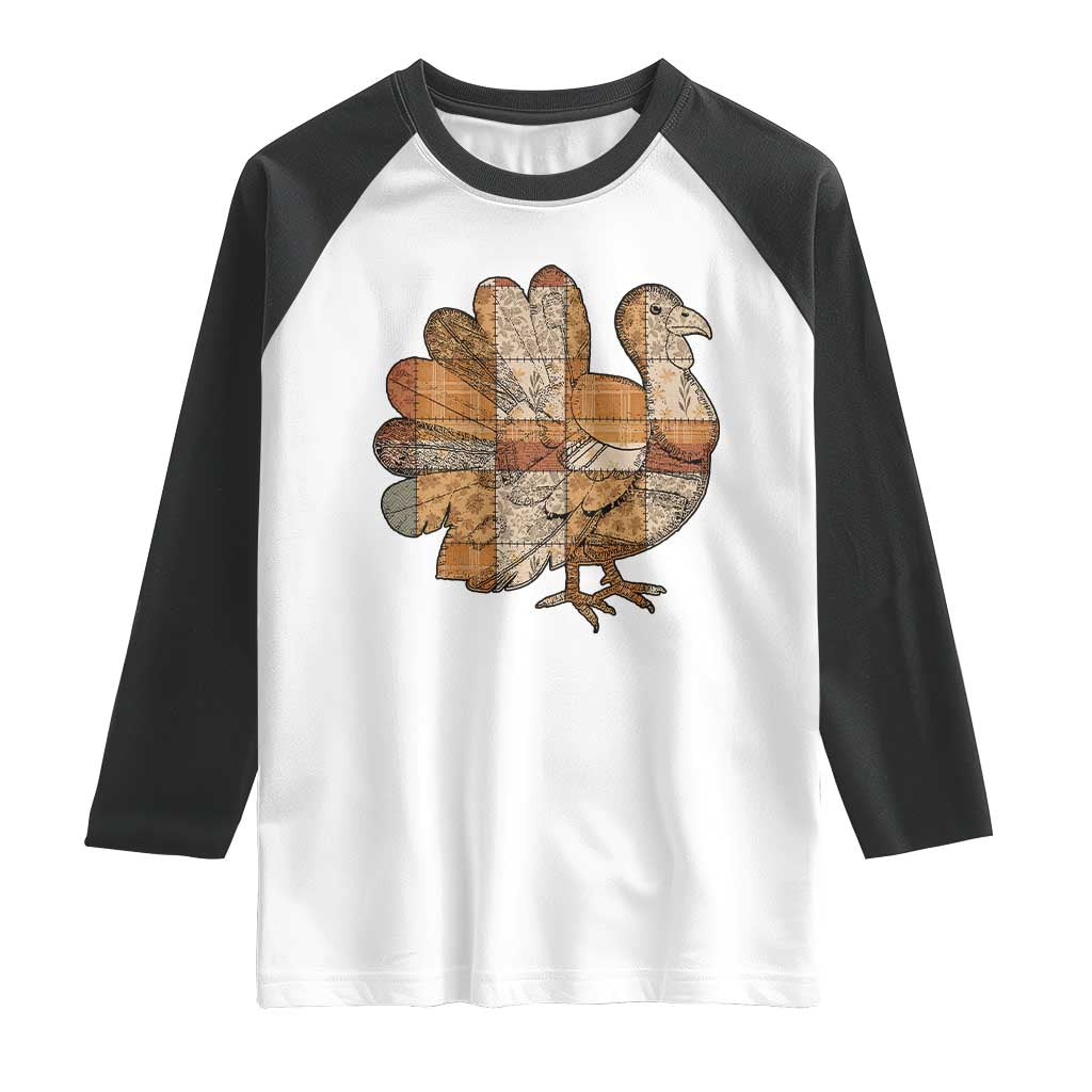 Thanksgiving Vintage Patchwork Gobble Turkey Raglan Shirt TS11 White Black Print Your Wear