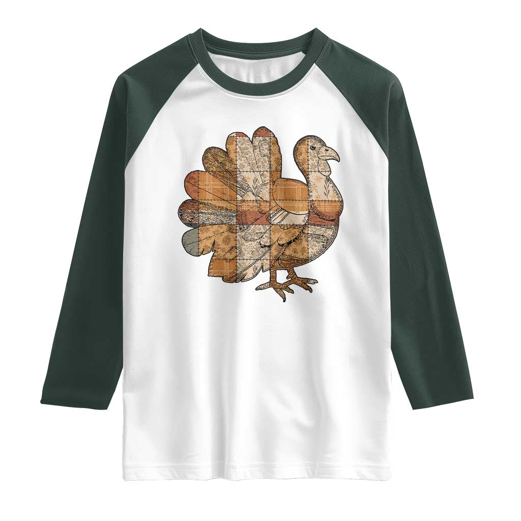 Thanksgiving Vintage Patchwork Gobble Turkey Raglan Shirt TS11 White Dark Forest Green Print Your Wear
