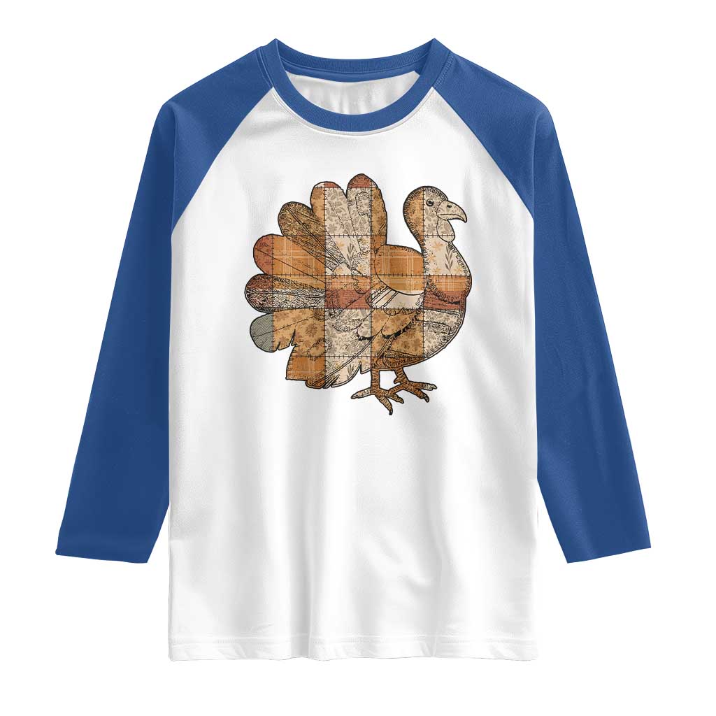 Thanksgiving Vintage Patchwork Gobble Turkey Raglan Shirt TS11 White Royal Print Your Wear