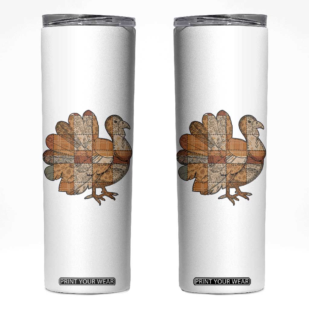 Thanksgiving Vintage Patchwork Gobble Turkey Skinny Tumbler TS11 White Print Your Wear