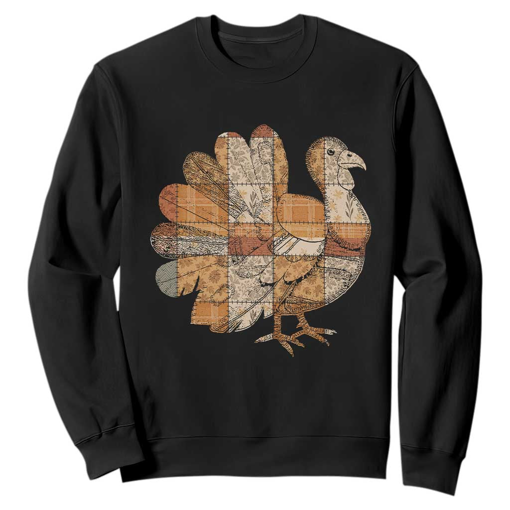 Thanksgiving Vintage Patchwork Gobble Turkey Sweatshirt TS11 Black Print Your Wear