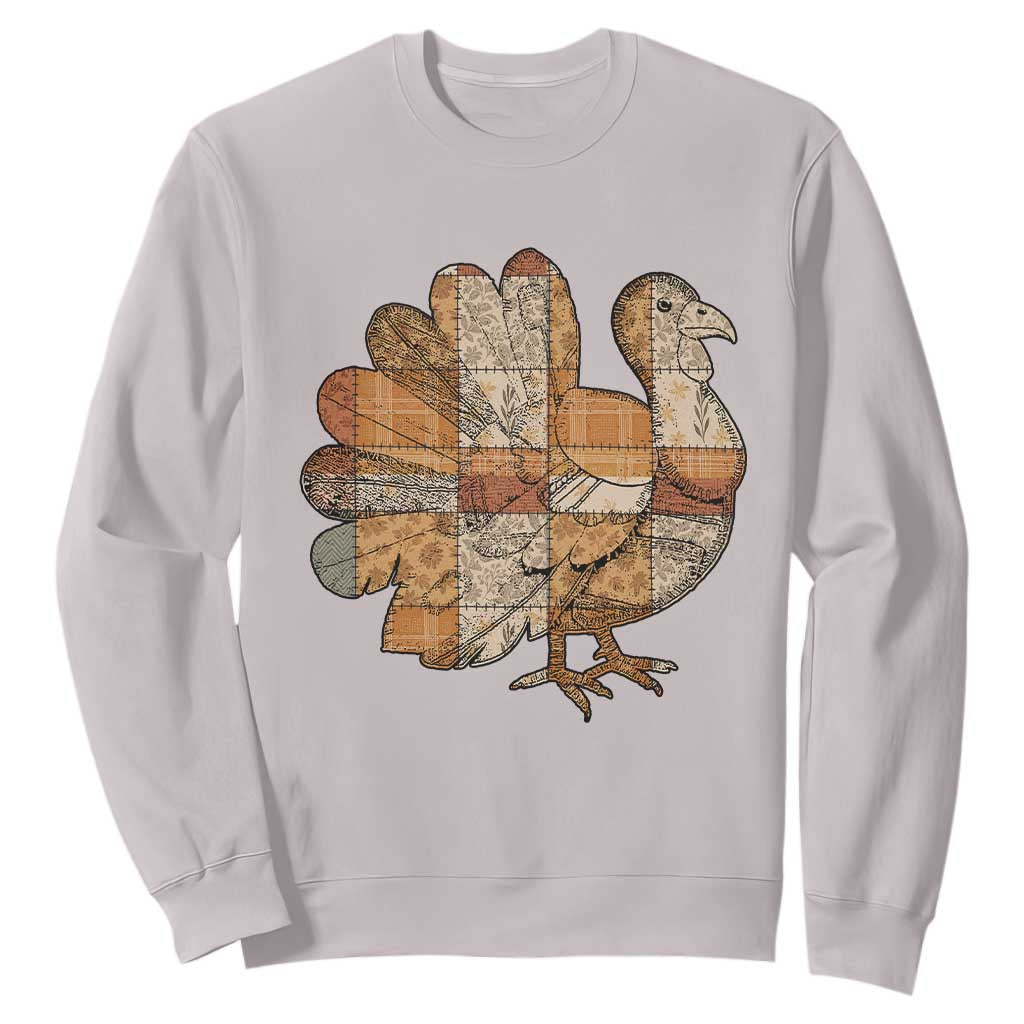 Thanksgiving Vintage Patchwork Gobble Turkey Sweatshirt TS11 Ice Gray Print Your Wear