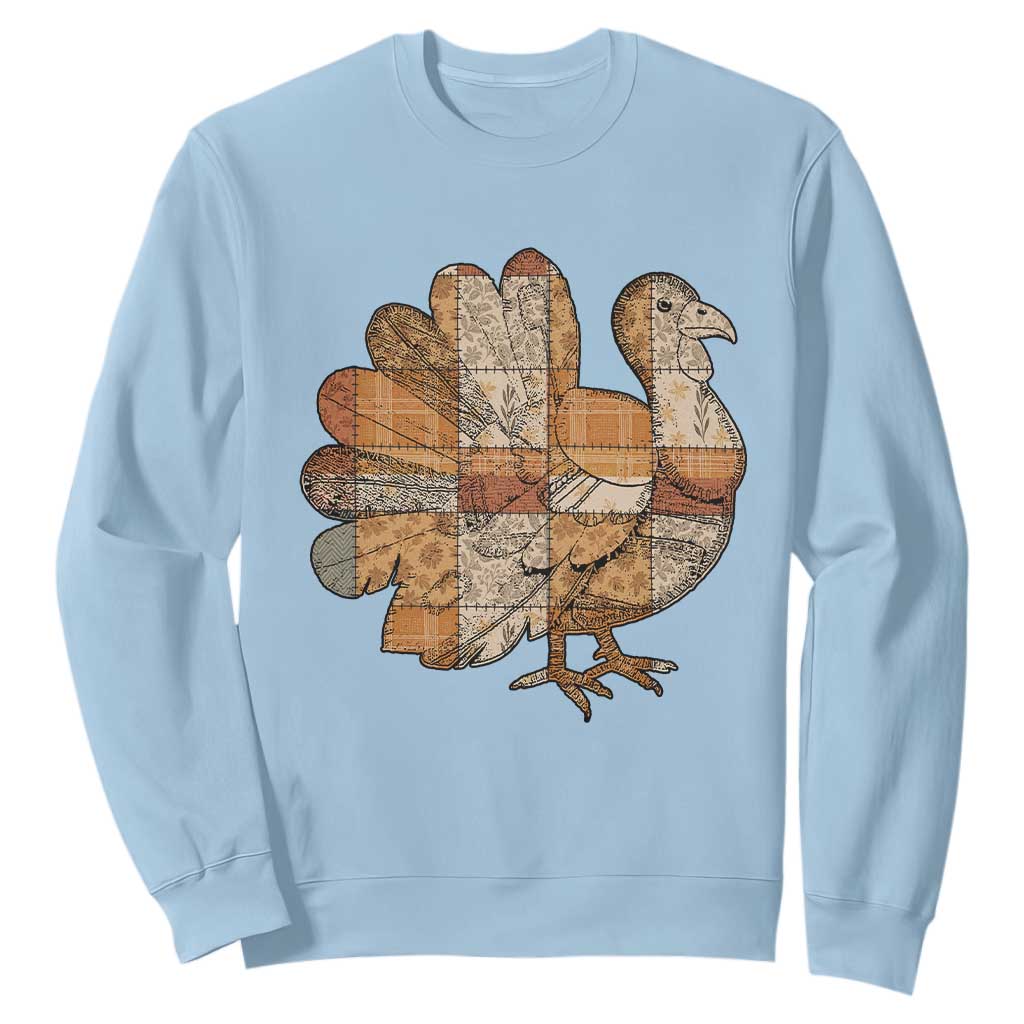 Thanksgiving Vintage Patchwork Gobble Turkey Sweatshirt TS11 Light Blue Print Your Wear