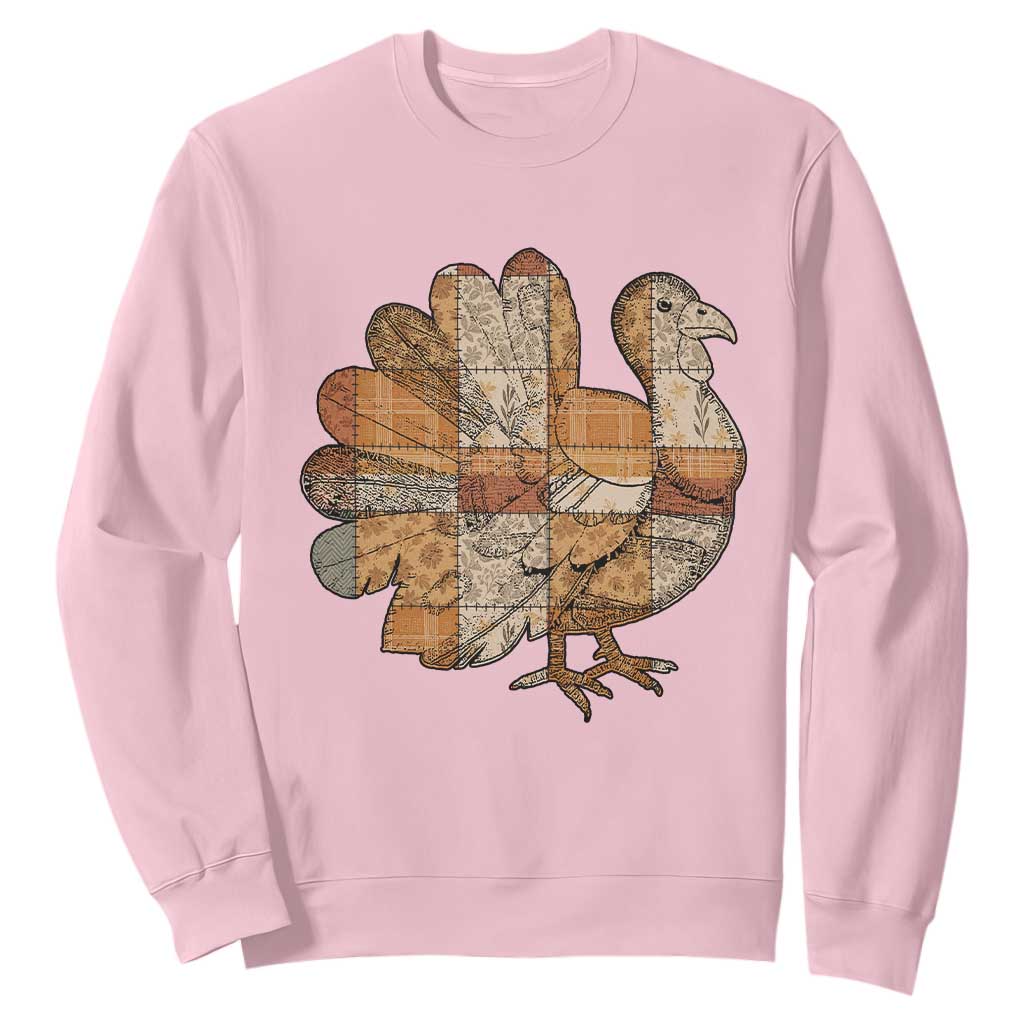 Thanksgiving Vintage Patchwork Gobble Turkey Sweatshirt TS11 Light Pink Print Your Wear