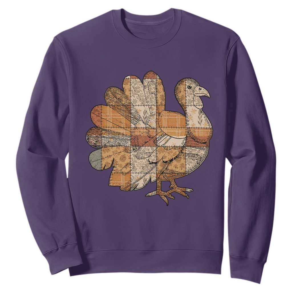 Thanksgiving Vintage Patchwork Gobble Turkey Sweatshirt TS11 Purple Print Your Wear
