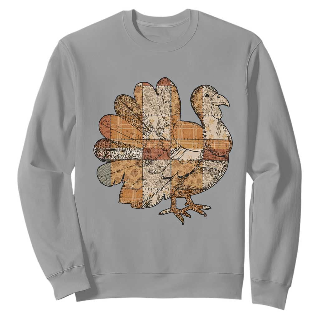 Thanksgiving Vintage Patchwork Gobble Turkey Sweatshirt TS11 Sport Gray Print Your Wear