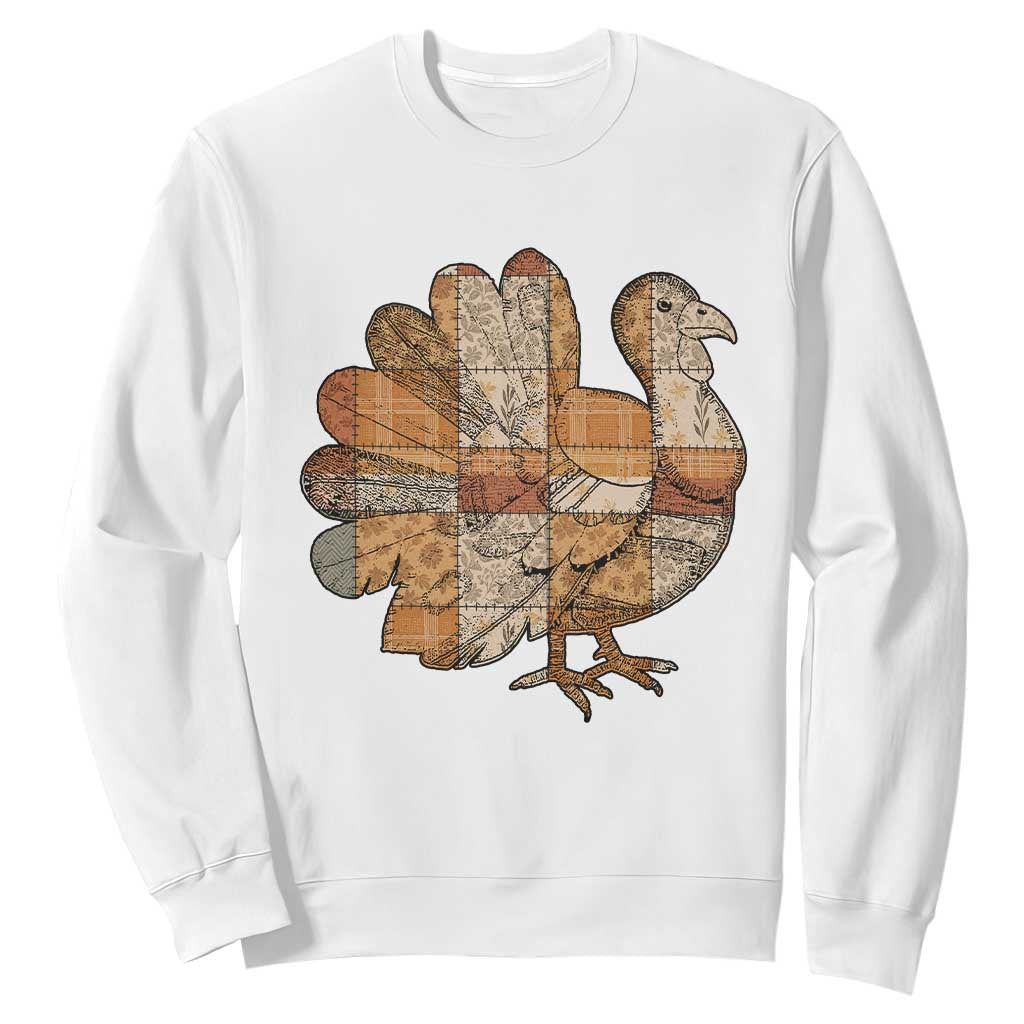 Thanksgiving Vintage Patchwork Gobble Turkey Sweatshirt TS11 White Print Your Wear