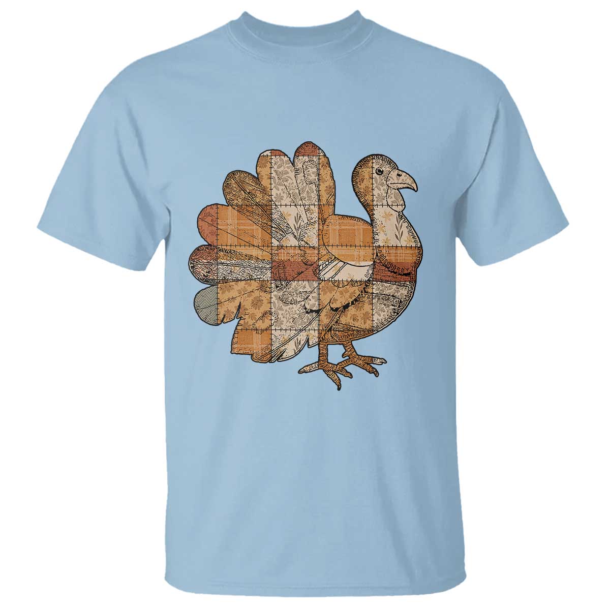 Thanksgiving Vintage Patchwork Gobble Turkey T Shirt TS11 Light Blue Print Your Wear