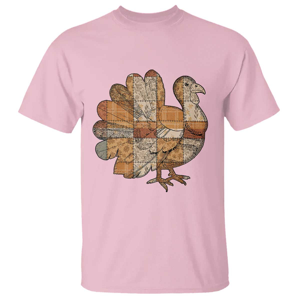 Thanksgiving Vintage Patchwork Gobble Turkey T Shirt TS11 Light Pink Print Your Wear