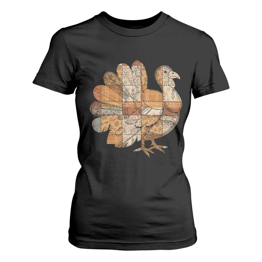 Thanksgiving Vintage Patchwork Gobble Turkey T Shirt For Women TS11 Black Print Your Wear
