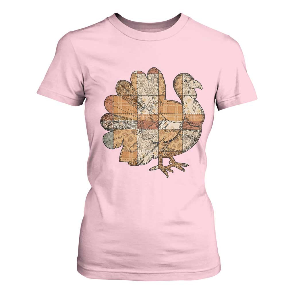 Thanksgiving Vintage Patchwork Gobble Turkey T Shirt For Women TS11 Light Pink Print Your Wear