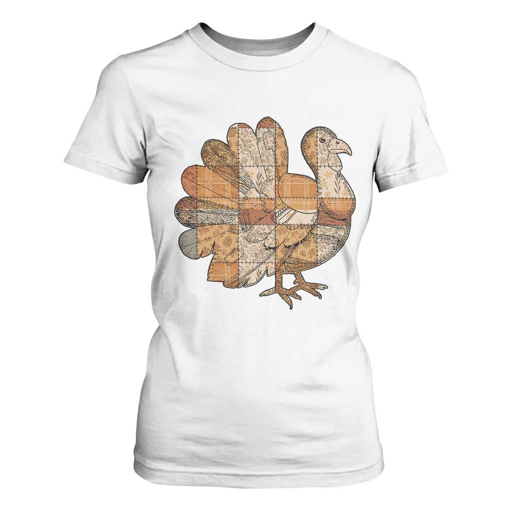 Thanksgiving Vintage Patchwork Gobble Turkey T Shirt For Women TS11 White Print Your Wear