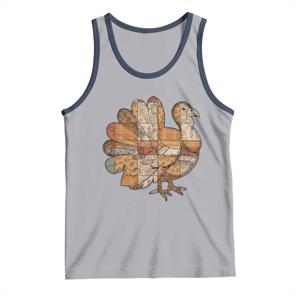 Thanksgiving Vintage Patchwork Gobble Turkey Tank Top TS11 Athletic Heather Navy Print Your Wear