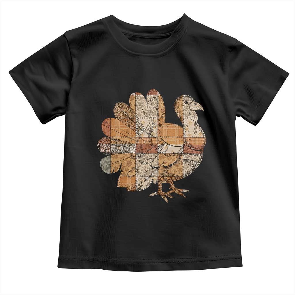 Thanksgiving Vintage Patchwork Gobble Turkey Toddler T Shirt TS11 Black Print Your Wear