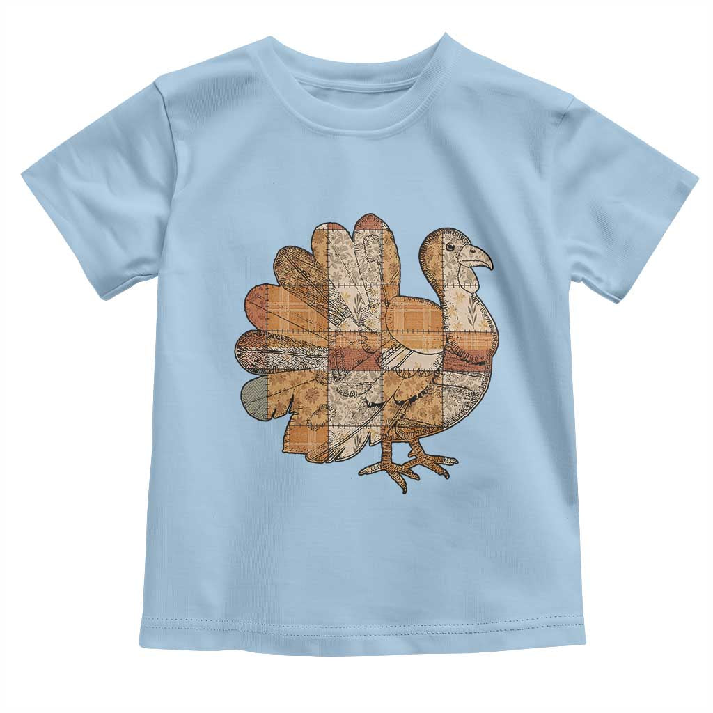Thanksgiving Vintage Patchwork Gobble Turkey Toddler T Shirt TS11 Light Blue Print Your Wear