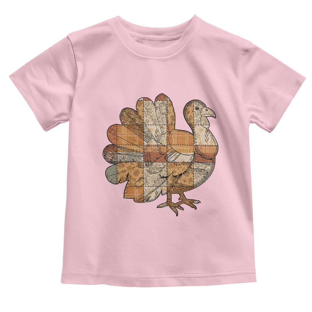 Thanksgiving Vintage Patchwork Gobble Turkey Toddler T Shirt TS11 Light Pink Print Your Wear