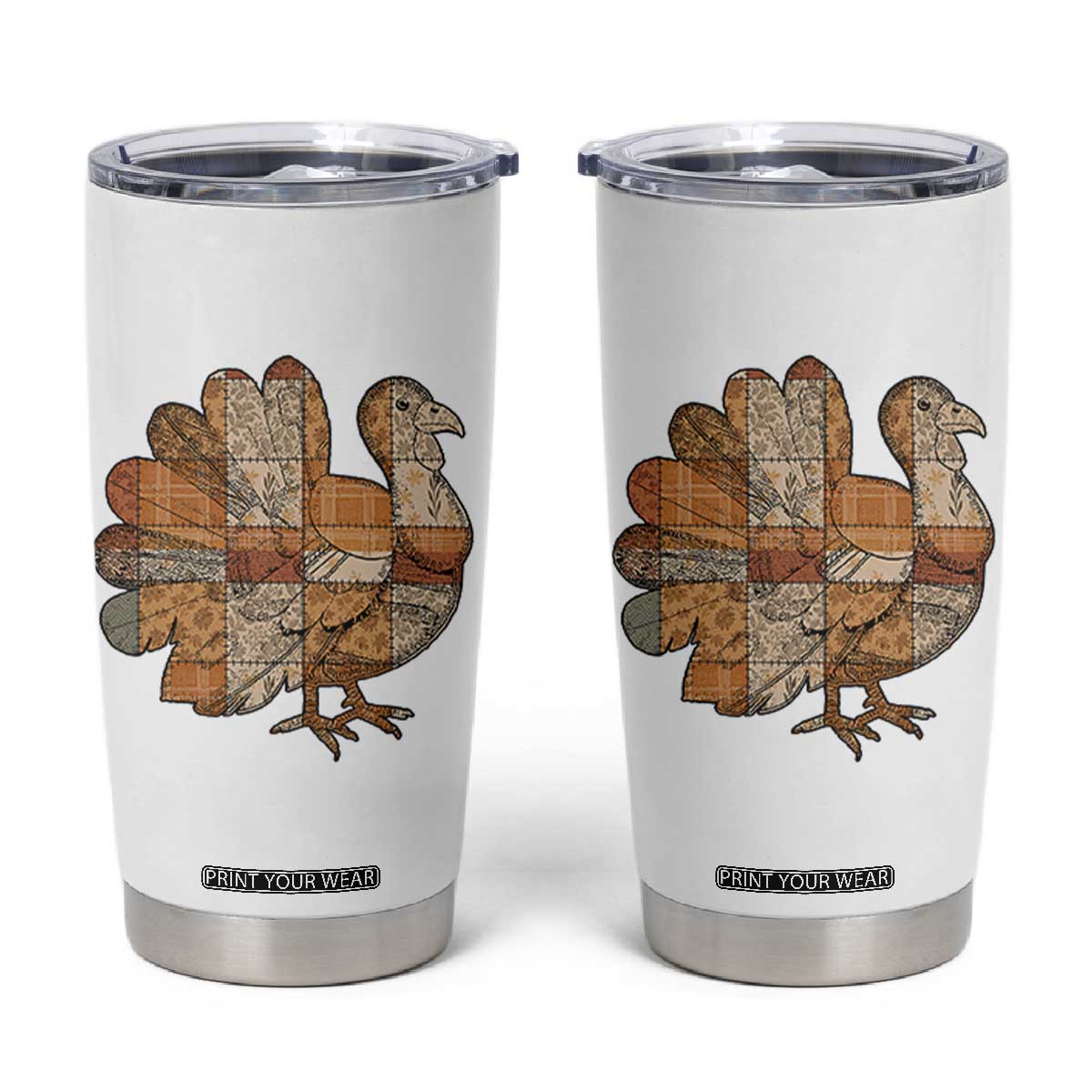 Thanksgiving Vintage Patchwork Gobble Turkey Tumbler Cup TS11 White Print Your Wear