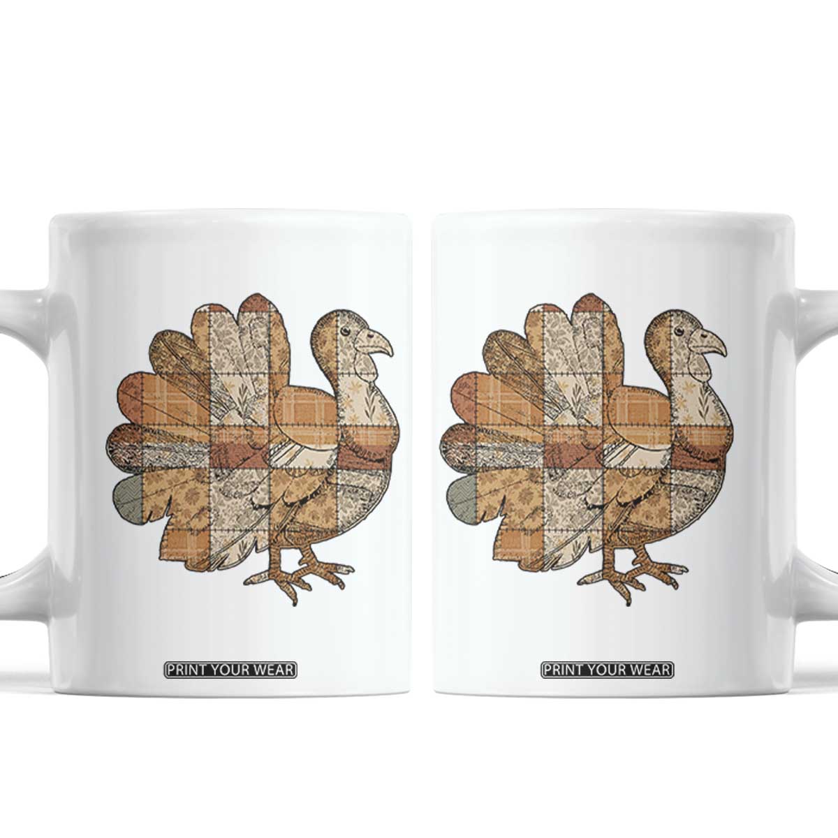 Thanksgiving Vintage Patchwork Gobble Turkey Coffee Mug TS11 White Print Your Wear