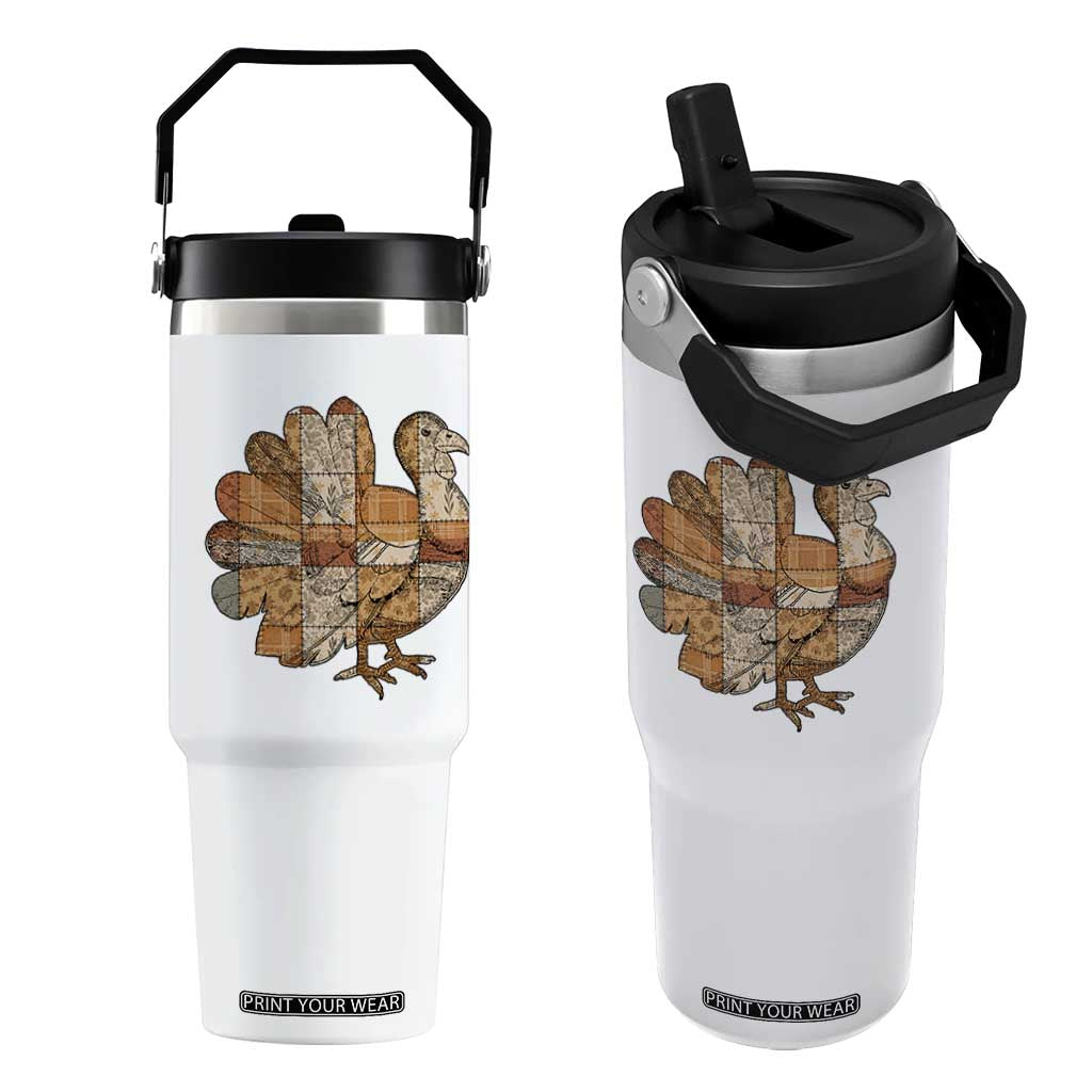Thanksgiving Vintage Patchwork Gobble Turkey Flip Straw Tumbler TS11 One Size: 30 oz White Print Your Wear