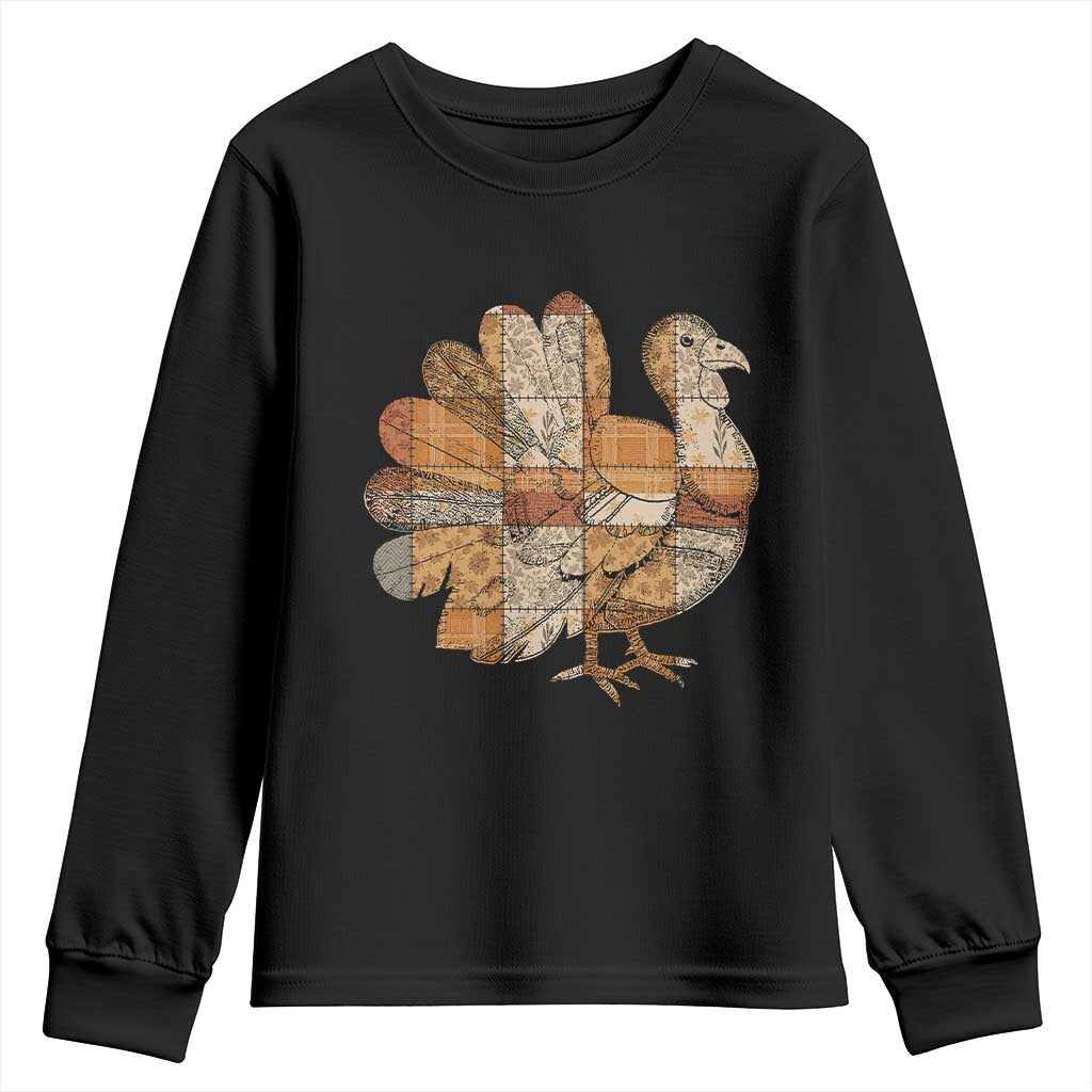 Thanksgiving Vintage Patchwork Gobble Turkey Youth Sweatshirt TS11 Black Print Your Wear
