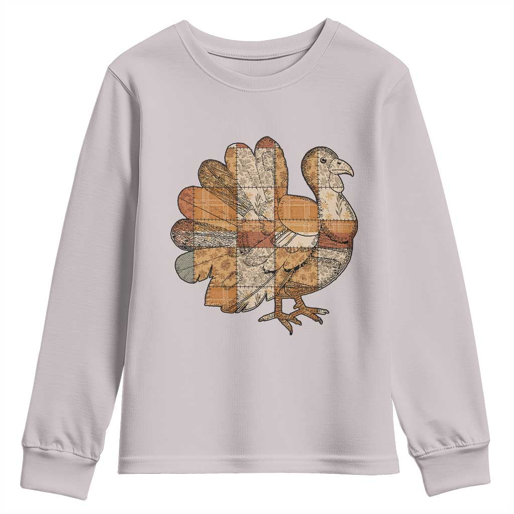 Thanksgiving Vintage Patchwork Gobble Turkey Youth Sweatshirt TS11 Ice Gray Print Your Wear