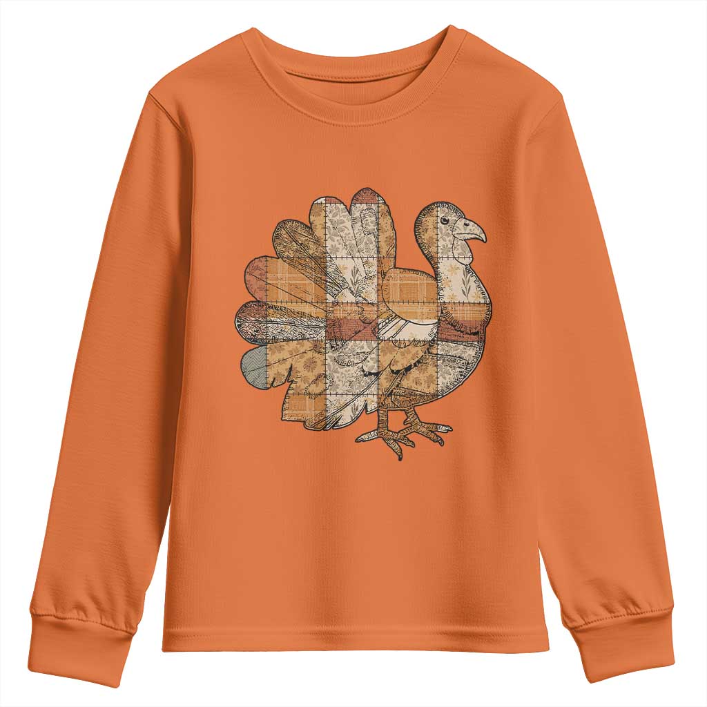 Thanksgiving Vintage Patchwork Gobble Turkey Youth Sweatshirt TS11 Orange Print Your Wear