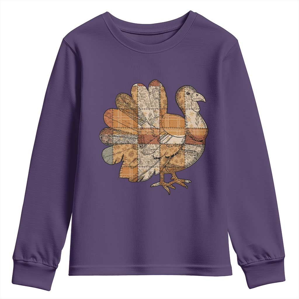 Thanksgiving Vintage Patchwork Gobble Turkey Youth Sweatshirt TS11 Purple Print Your Wear