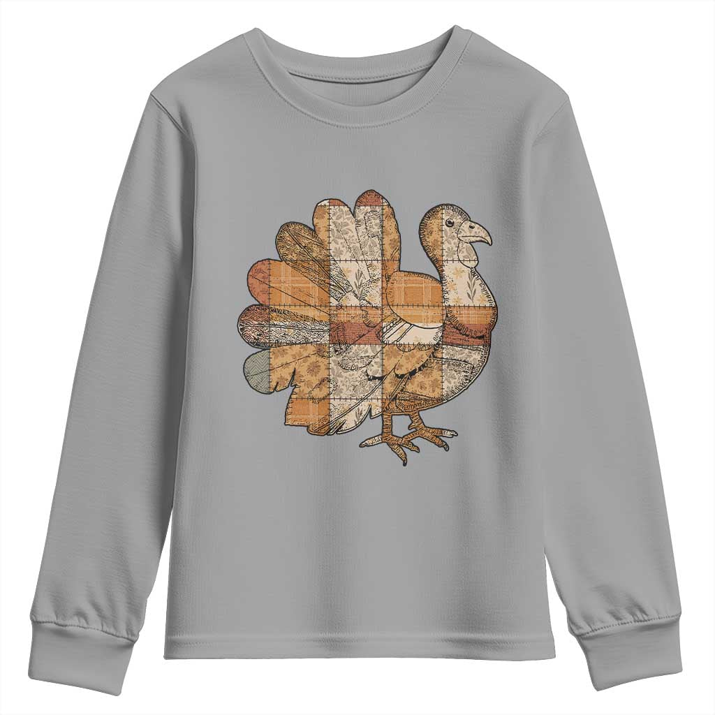 Thanksgiving Vintage Patchwork Gobble Turkey Youth Sweatshirt TS11 Sport Gray Print Your Wear