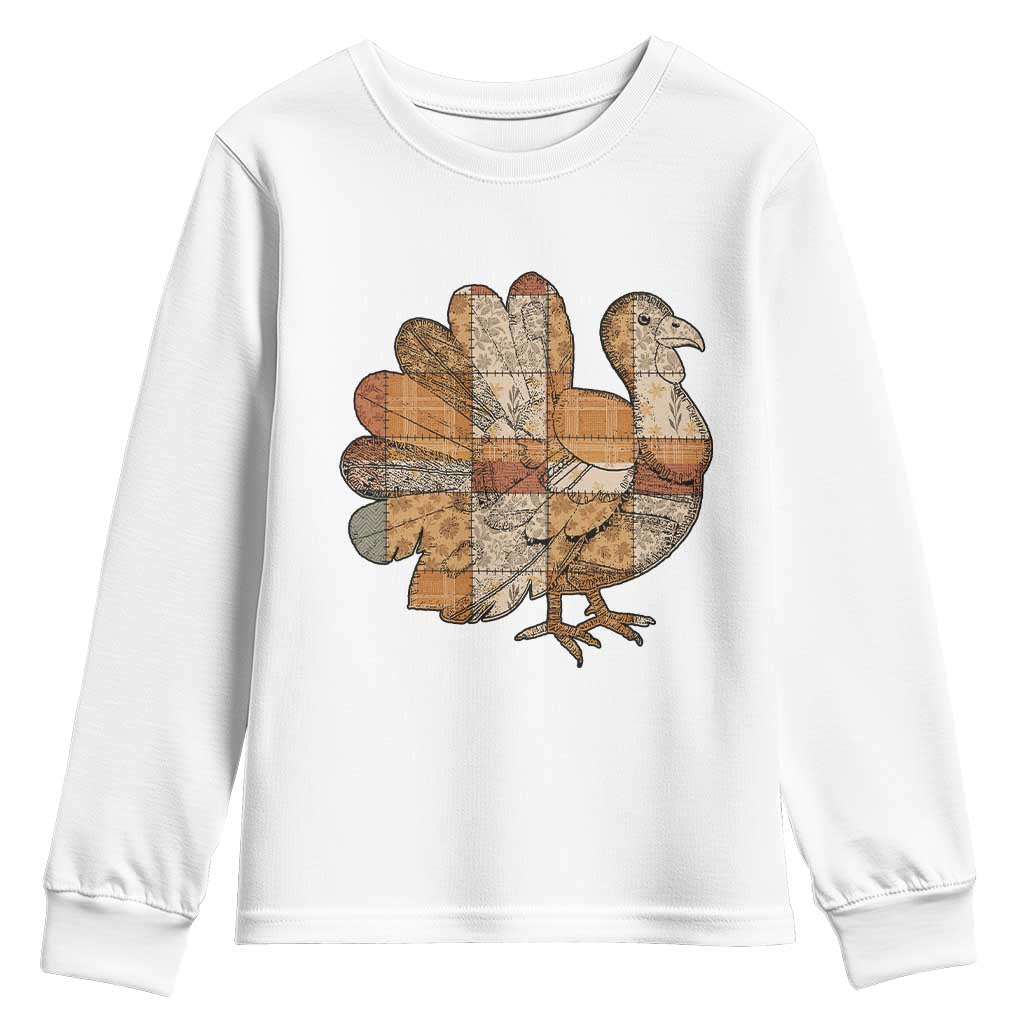 Thanksgiving Vintage Patchwork Gobble Turkey Youth Sweatshirt TS11 White Print Your Wear