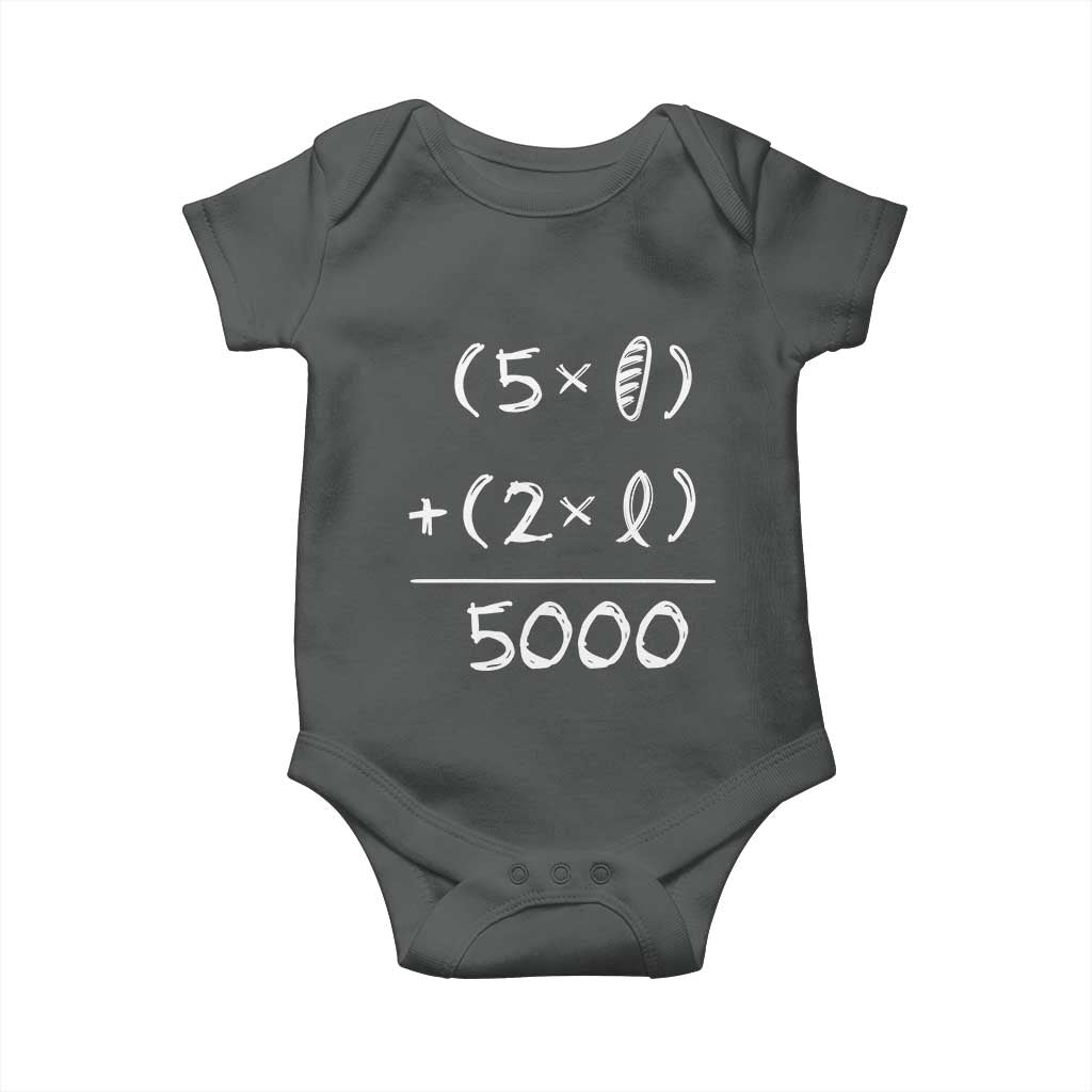 2 Fishes 5 Loaves Jesus Feeds The 5000 Christian Bible Verses Baby Onesie TS11 Dark Heather Print Your Wear