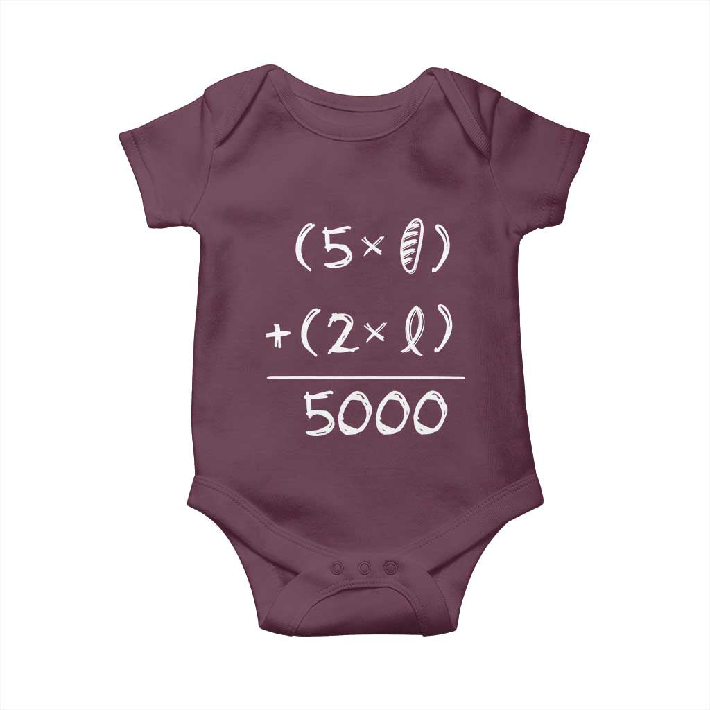 2 Fishes 5 Loaves Jesus Feeds The 5000 Christian Bible Verses Baby Onesie TS11 Maroon Print Your Wear