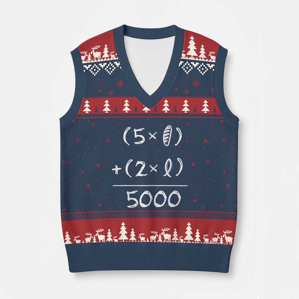 2 Fishes 5 Loaves Jesus Feeds The 5000 Christian Bible Verses V-Neck Knit Sweater Vest TS11 Navy Red Print Your Wear