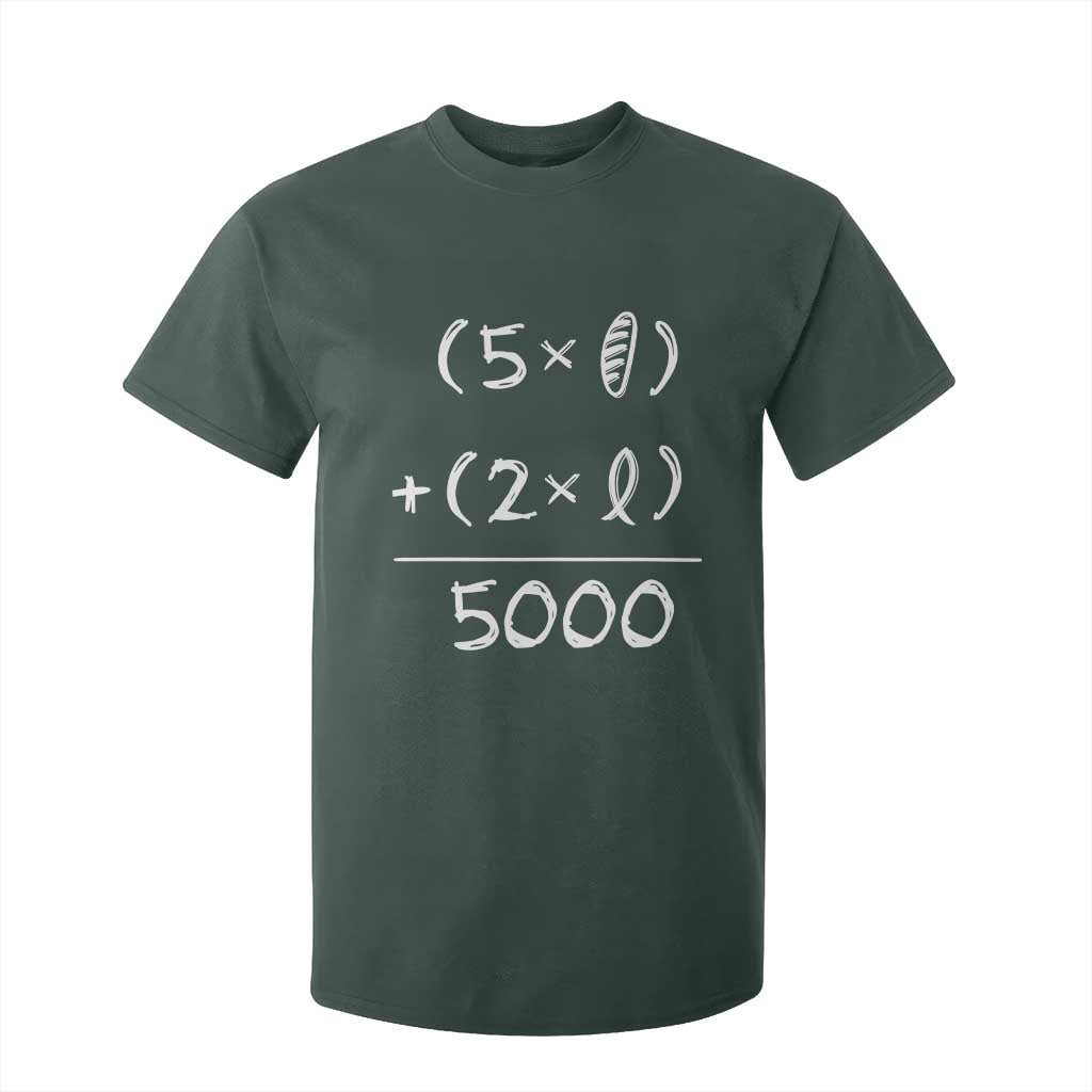 2 Fishes 5 Loaves Jesus Feeds The 5000 Christian Bible Verses T Shirt For Kid TS11 Dark Forest Green Print Your Wear