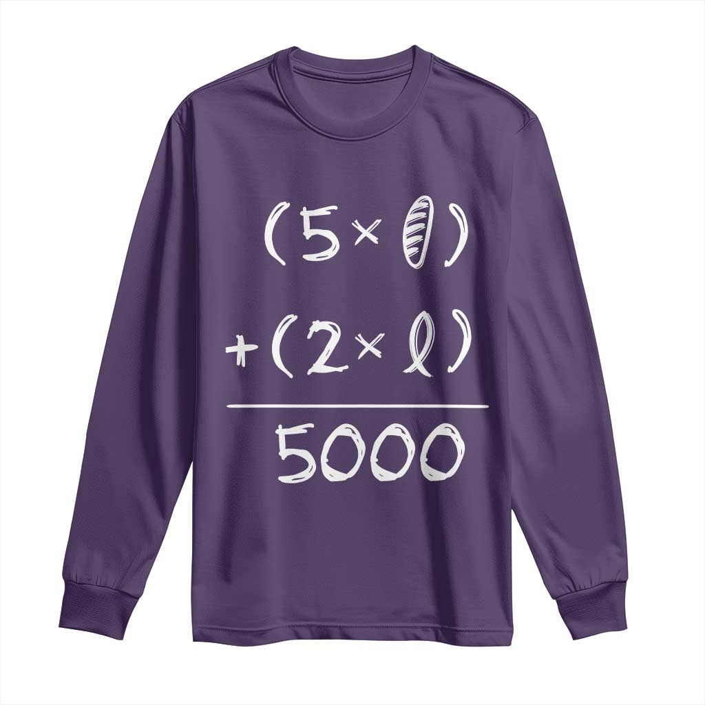2 Fishes 5 Loaves Jesus Feeds The 5000 Christian Bible Verses Long Sleeve Shirt TS11 Purple Print Your Wear