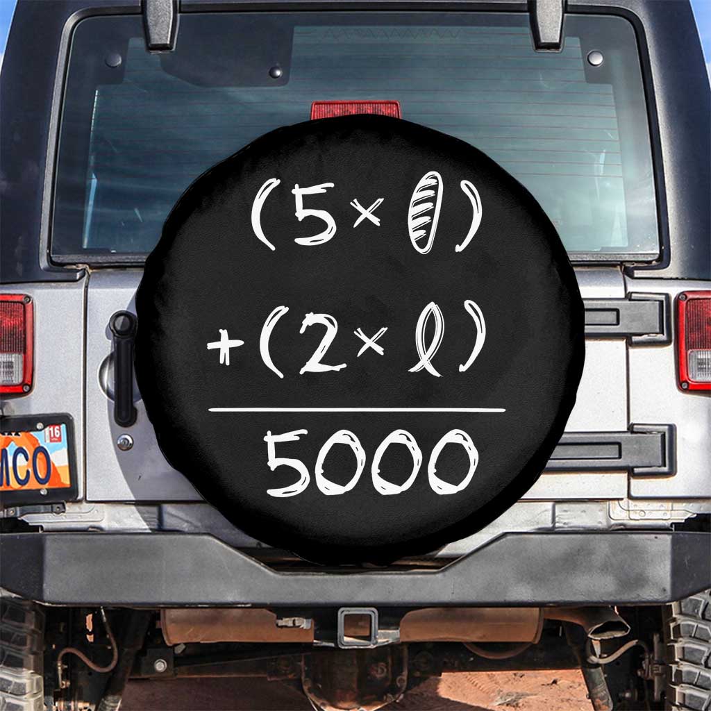 2 Fishes 5 Loaves Jesus Feeds The 5000 Christian Bible Verses Spare Tire Cover TS11 No hole Black Print Your Wear