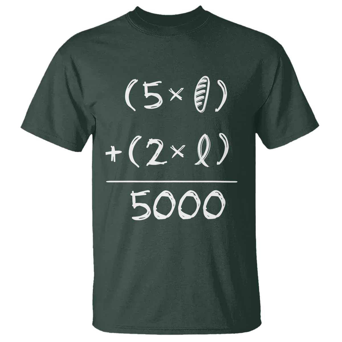 2 Fishes 5 Loaves Jesus Feeds The 5000 Christian Bible Verses T Shirt TS11 Dark Forest Green Print Your Wear