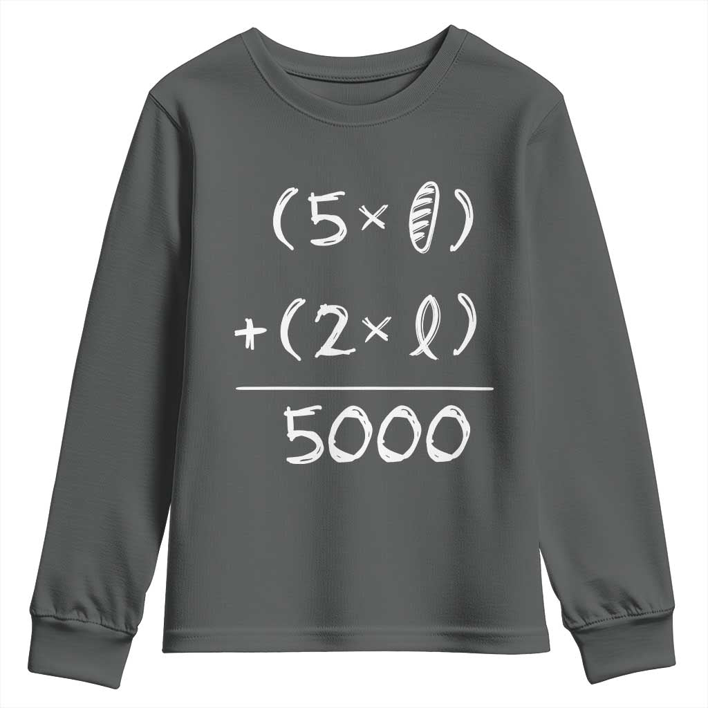 2 Fishes 5 Loaves Jesus Feeds The 5000 Christian Bible Verses Youth Sweatshirt TS11 Dark Heather Print Your Wear