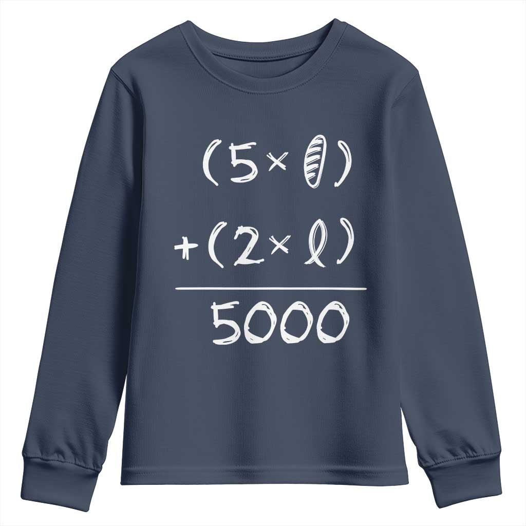 2 Fishes 5 Loaves Jesus Feeds The 5000 Christian Bible Verses Youth Sweatshirt TS11 Navy Print Your Wear