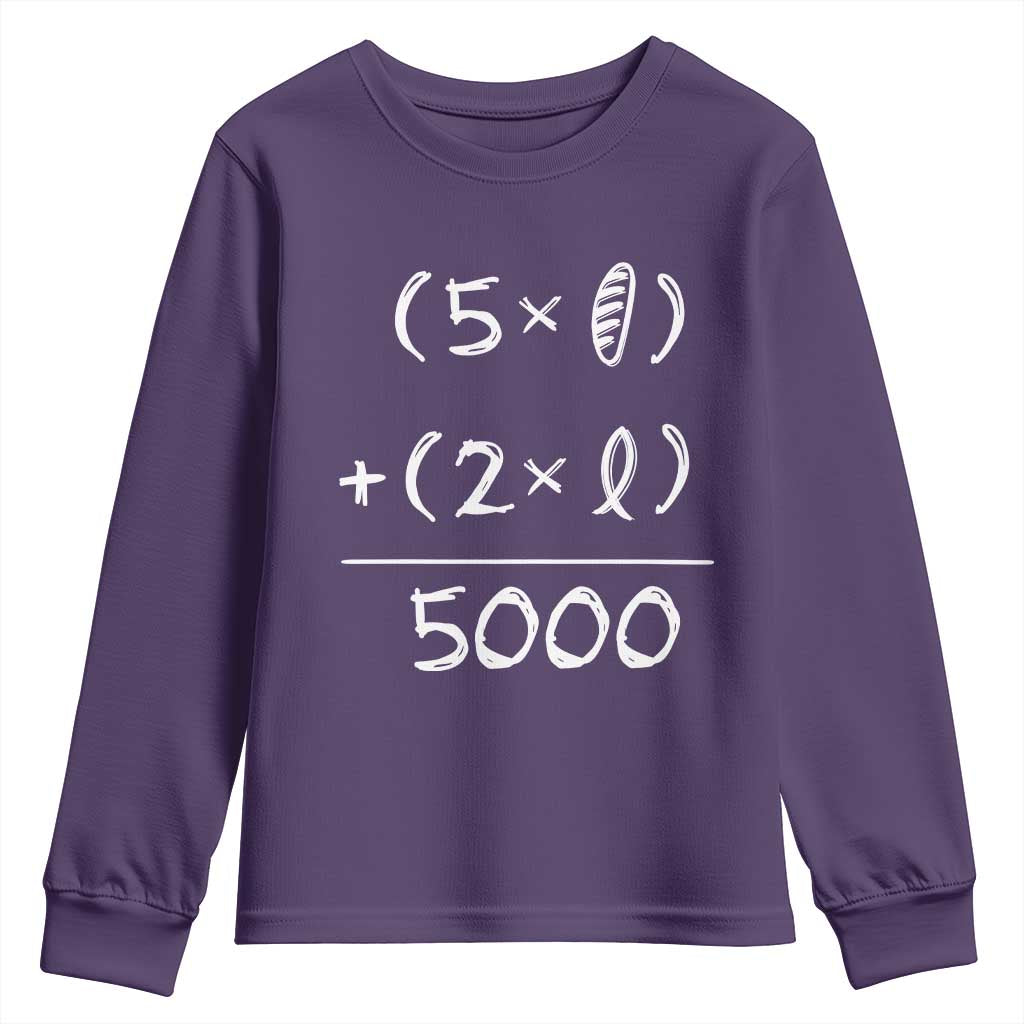 2 Fishes 5 Loaves Jesus Feeds The 5000 Christian Bible Verses Youth Sweatshirt TS11 Purple Print Your Wear