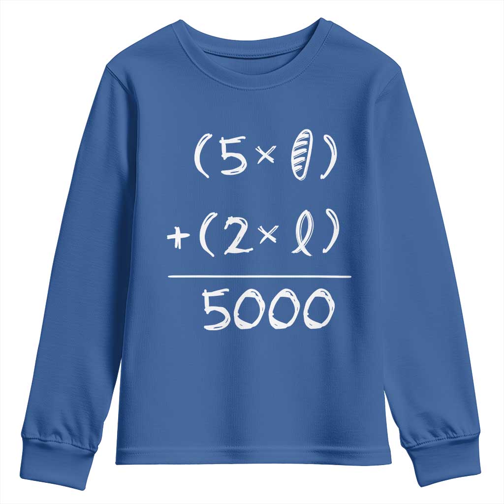 2 Fishes 5 Loaves Jesus Feeds The 5000 Christian Bible Verses Youth Sweatshirt TS11 Royal Blue Print Your Wear