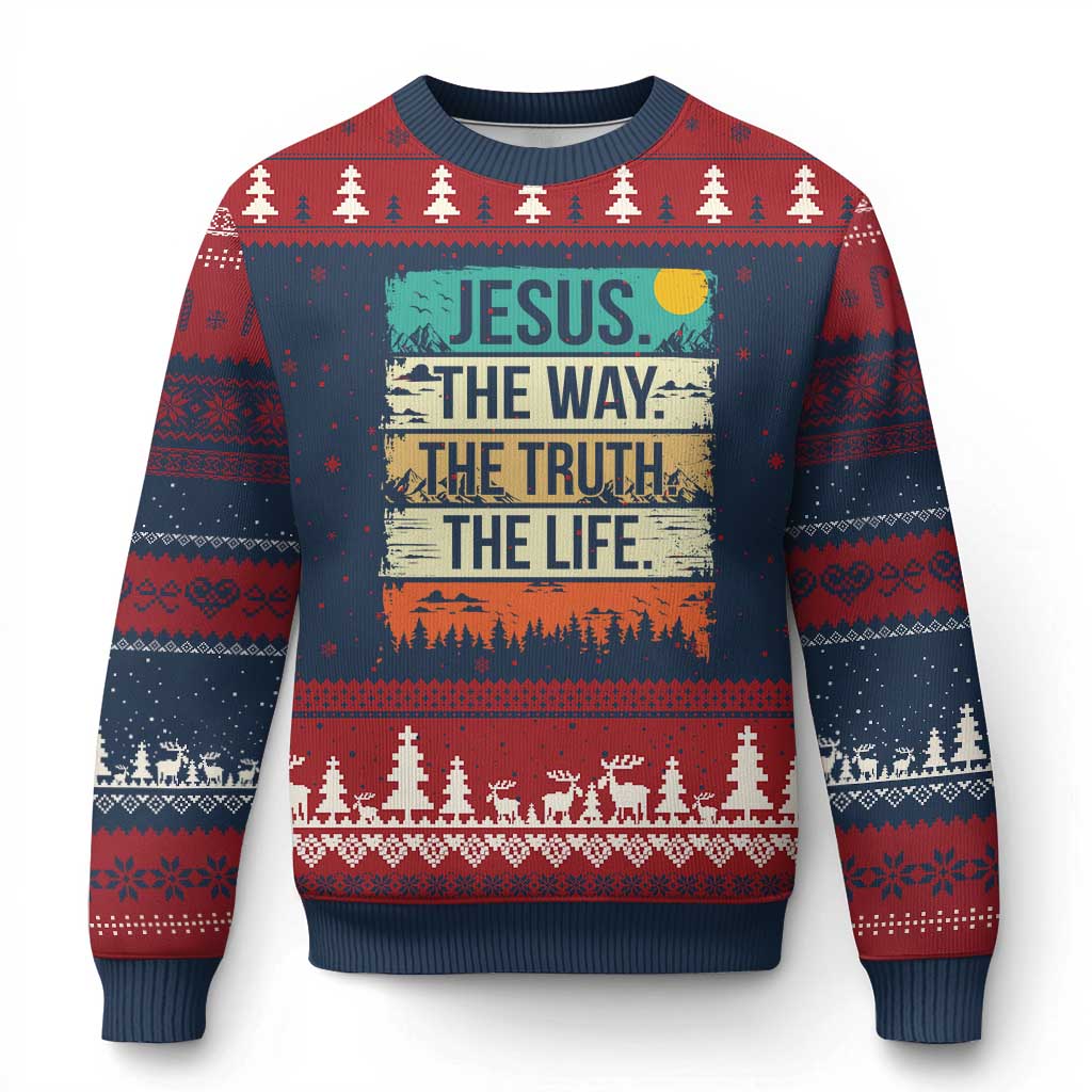 Jesus The Way The Truth The Life Ugly Christmas Sweater Blessed Christians TS11 Navy Red Print Your Wear