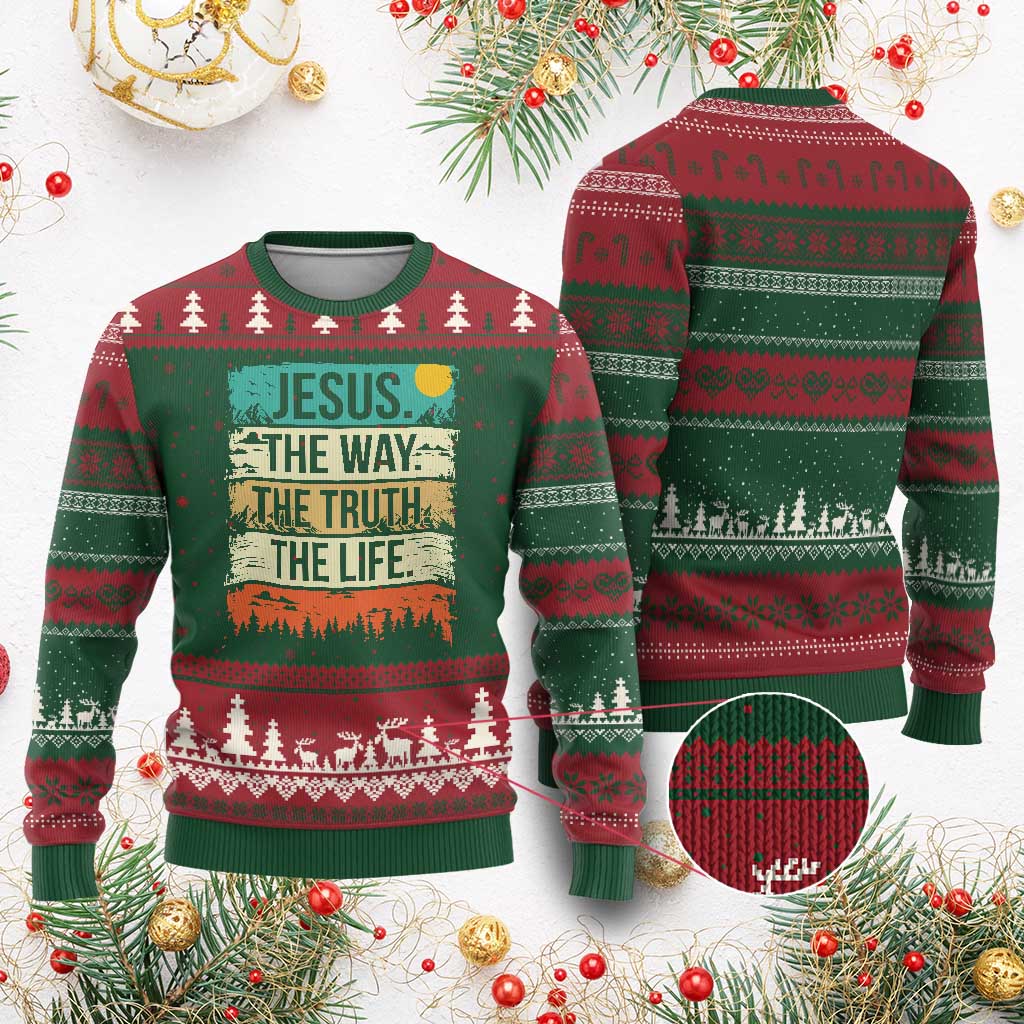 Jesus The Way The Truth The Life Ugly Christmas Sweater Blessed Christians TS11 Red Green Print Your Wear